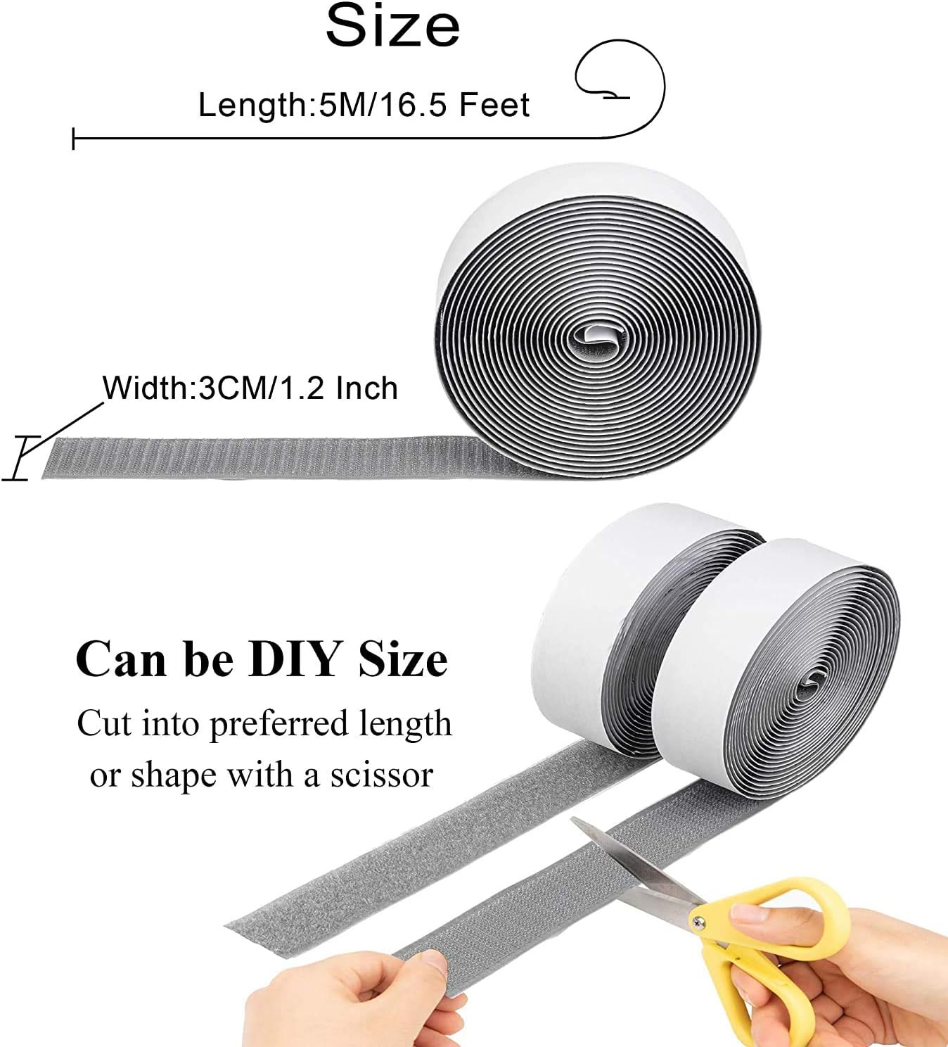 BRAVESHINE 16.5FT Hook and Loop Tape Roll with Adhesive - 1.2 Inch Fabric Fasteners Tape Double-Sided Backing Stick On Hook and Loop Strips for Sewing, Crafting, Mounting or Anti Slip Use - Grey