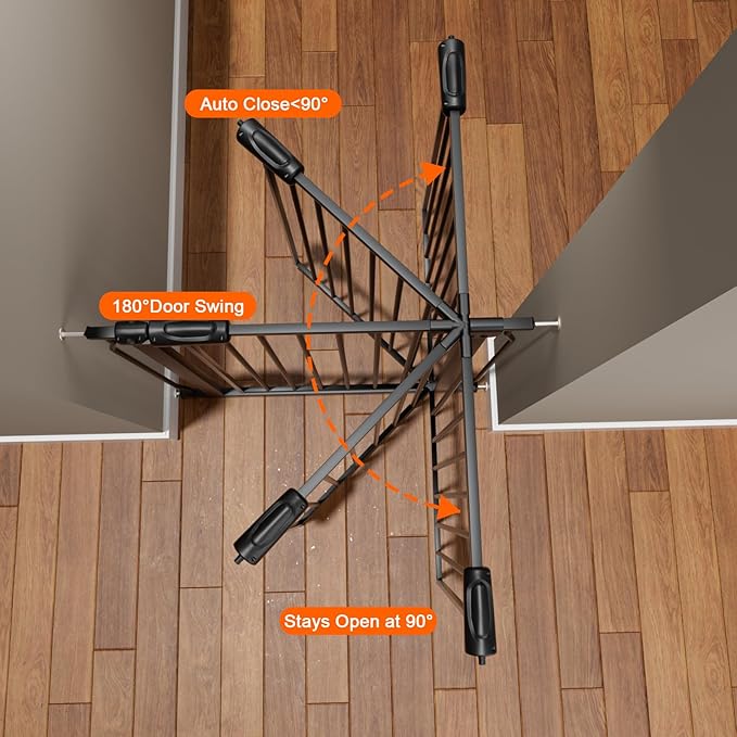 HOOEN Narrow Baby Gate for Stairs - 29 to 34 Inch Wide with Door, Metal Tension Pressure Mounted Child Safety Gate