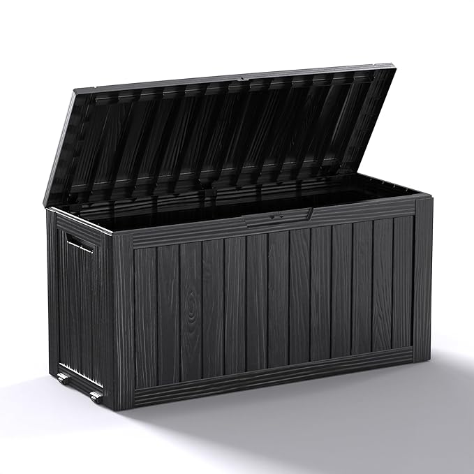 75 Gallon Outdoor Storage Box, Resin Deck Boxes Waterproof, Indoor Outdoor Bin for Package Delivery, Patio Cushions, Gardening Tools, Lockable, UV Resistant