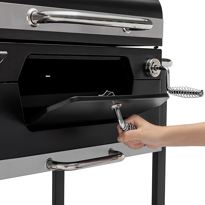 Royal Gourmet CD1824M 24-Inch Charcoal Grill, BBQ Smoker with Handle and Folding Table, Perfect for Outdoor Patio, Garden and Backyard Grilling, Black, Medium