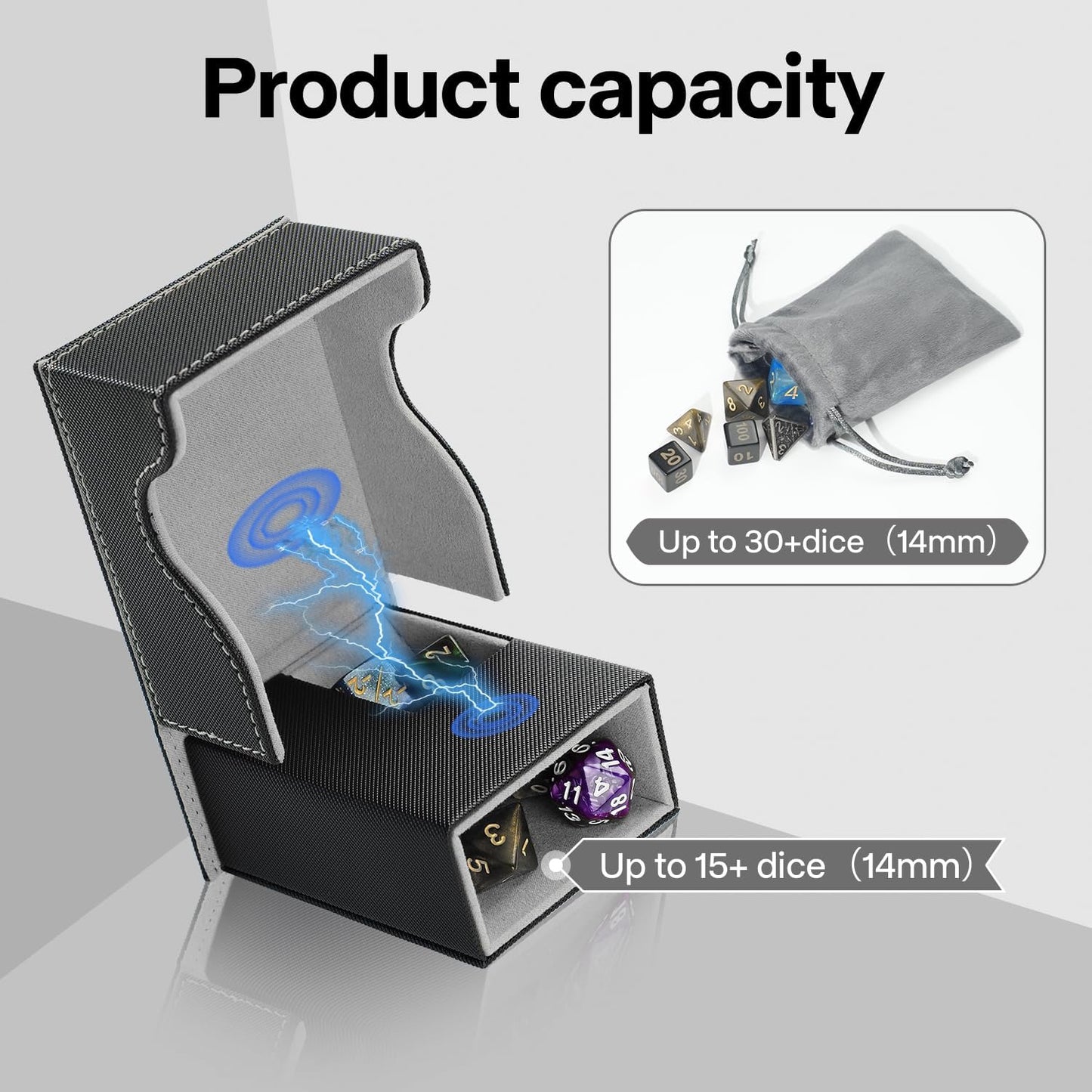 Dice Roller Tower, Premium DND Magnetic Dice Tray, Foldable PU Leather Dice Tower RPG Gifts for Dungeons and Dragons MTG Dm & Player Black/Grey