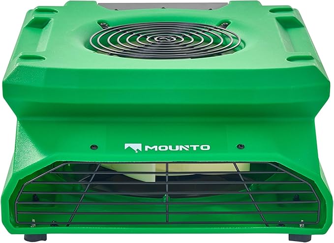 MOUNTO 1/4 HP 1200 CFM Low Profile Air Mover, 2-Speed Carpet Dryer Floor Fan with Dual GFCI Outlets, Stackable Lightweight Blower for Water Damage Restoration (Green)