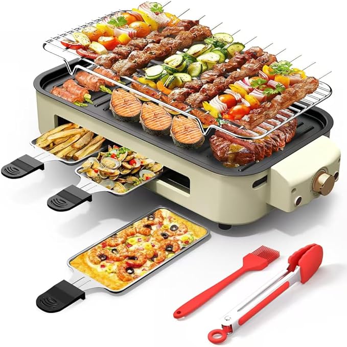 AORAN Indoor Grills Electric Smokeless – Versatile Smokeless Indoor Grill for Home Cooking, Featuring Indoor Grills Electric Smokeless, Skillet Griddle, and Kitchen Griddle Beige