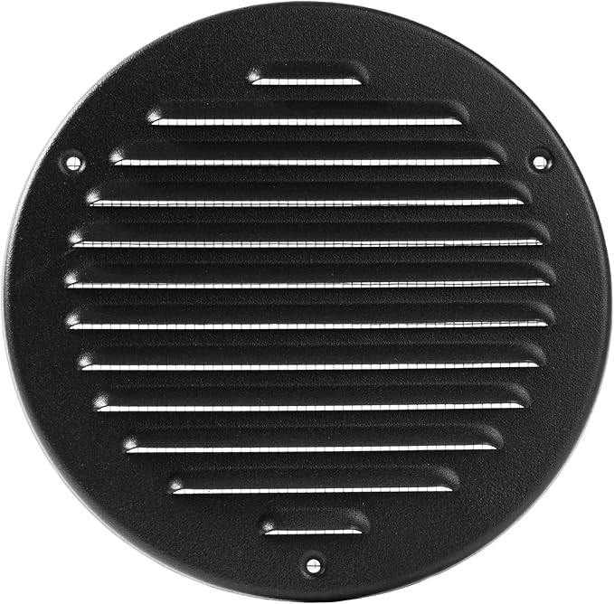 Vent Systems 6 Inch (Inner) - Pack of 5 - Black Metal Soffit Vent Cover - Durable Round Air Vent Grille with Mesh Screen - Weather Resistant Ventilation Grill - Wall & Ceiling, Indoor & Outdoor