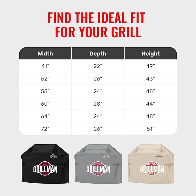 Grillman Grill Cover, BBQ Outdoor Grill Covers, Charcoal, Gas Grills, Waterproof, Rip-Proof, Weather-Resistant, Anti-UV, Barbecue Cover for Weber, Genesis, Charbroil, Nexgrill, etc (Gray, 72 Inch)