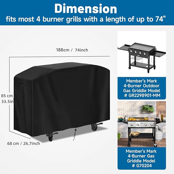 72 inch Flat Top Grill Cover for Members Mark 4 Burner Griddle,Waterproof Outdoor Griddle Cover for Weber Slate 30 Griddle, Heavy Duty 36" Gas Covers for Black Stone 36 Inch Cooking Station