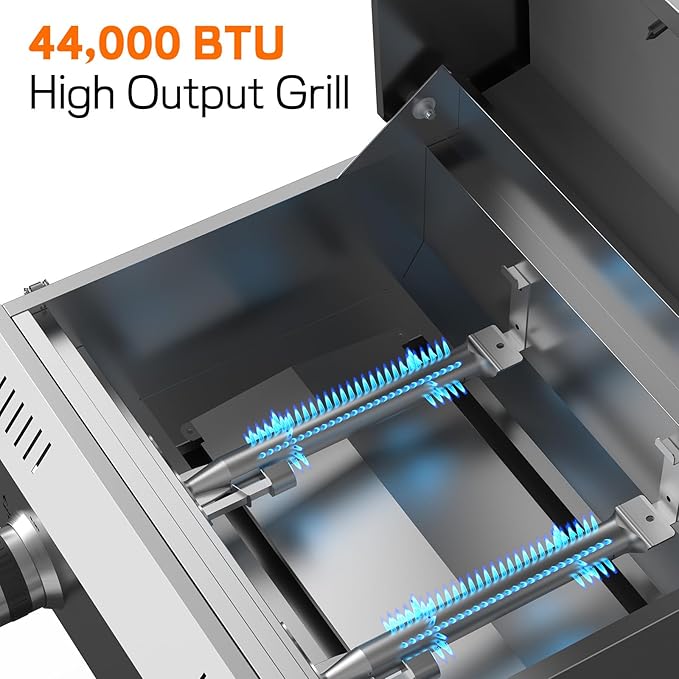Veralune 2 Burner Tabletop Gas Grill, 20,000 BTUs Stainless Steel Portable Propane Grill with Legs, Built-in Thermometer, Travel Locks for Tailgating, Outdoor, Camping, RV Trips