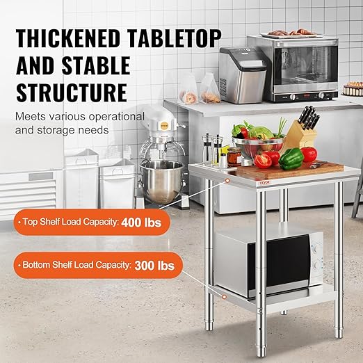 Vevor Stainless Steel 24 x 24 x 32 Inch Commercial Kitchen Prep & Work Table Heavy Duty Metal Work Table with Adjustable Feet for Restaurant, Home and Hotel : Industrial & Scientific