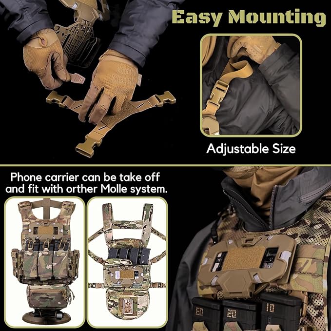 Let-Me-Be FoldPanel Chest Vest Set, Chest Rig Phone Mount for Plate Carrier Accessory Navigation Board, Outdoor Hiking Fishing Cycling Tactical Vest Wearable Phone Carrier for 4.7"-6.7" Screen