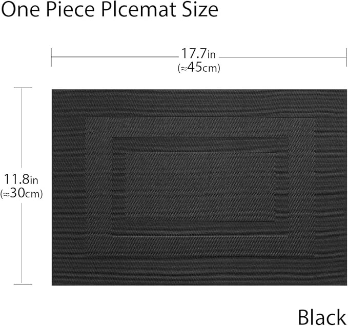 PIGCHCY Placemats,Washable Woven Vinyl Durable Placemats for Dining Table,Easy to Clean Plastic Placemats Set of 6 (18 x 12 inches, Pure Black)
