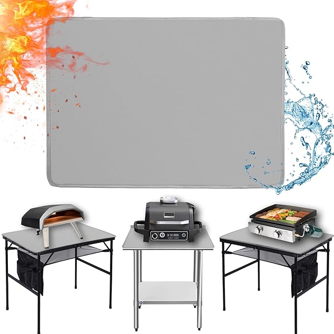 24 x 31 in Heat Resistant Grill Mats for Outdoor Tabletop Grill to Protect Your Prep Table and Outdoor Grill Table, Fire Proof & Water Proof & Oil Proof BBQ Mat - Grey(0.6mm)