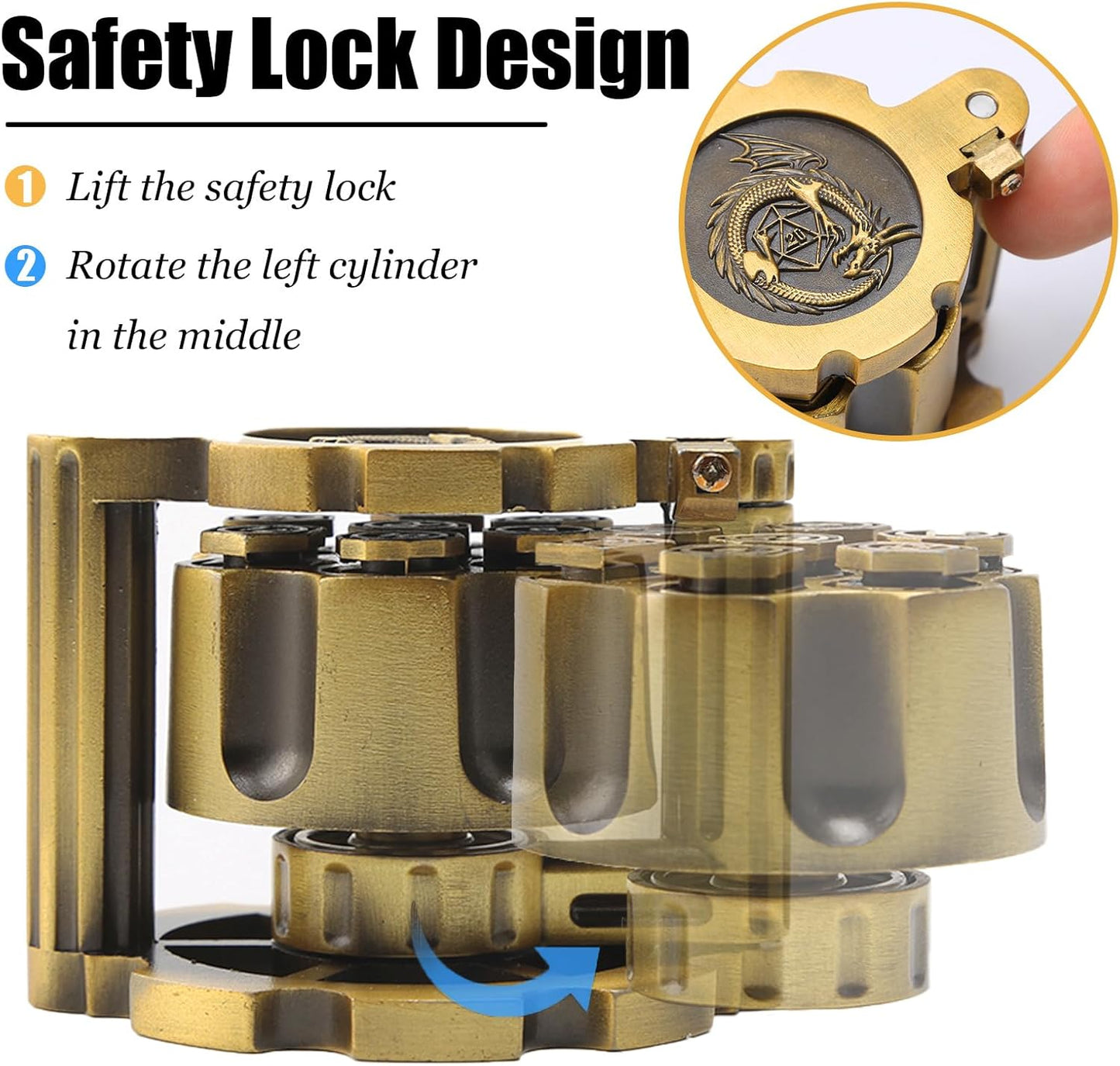 Bullet Dice, Revolver Bullet Metal Dice Set with Spinning Revolver Cylinder Container & Seven Polyhedron Dices for Sci-Fi, War, Crime Theme Tabletop Games