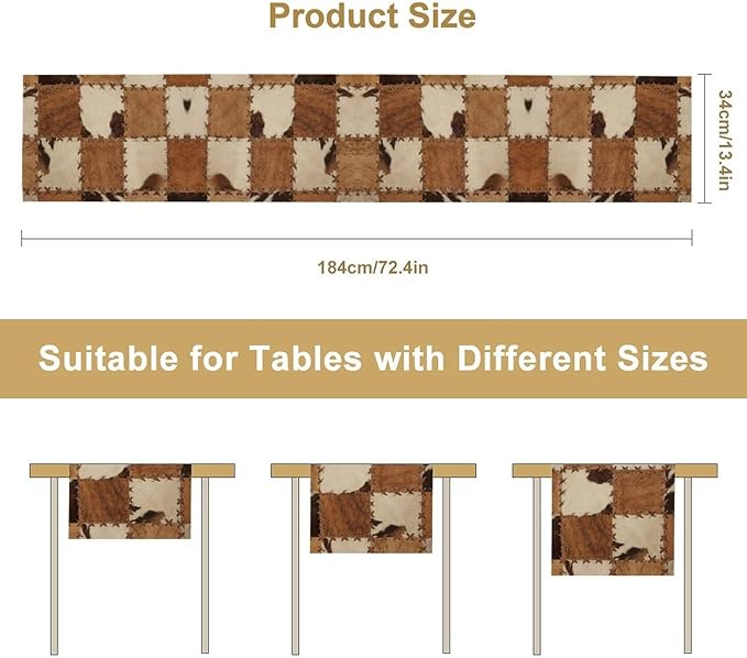 Cowhide Animal Table Runner, Vintage Western Cowboy Patchwork Fur Table Runner for Kitchen Farmhouse Dining Home Banquet Party 13x108in