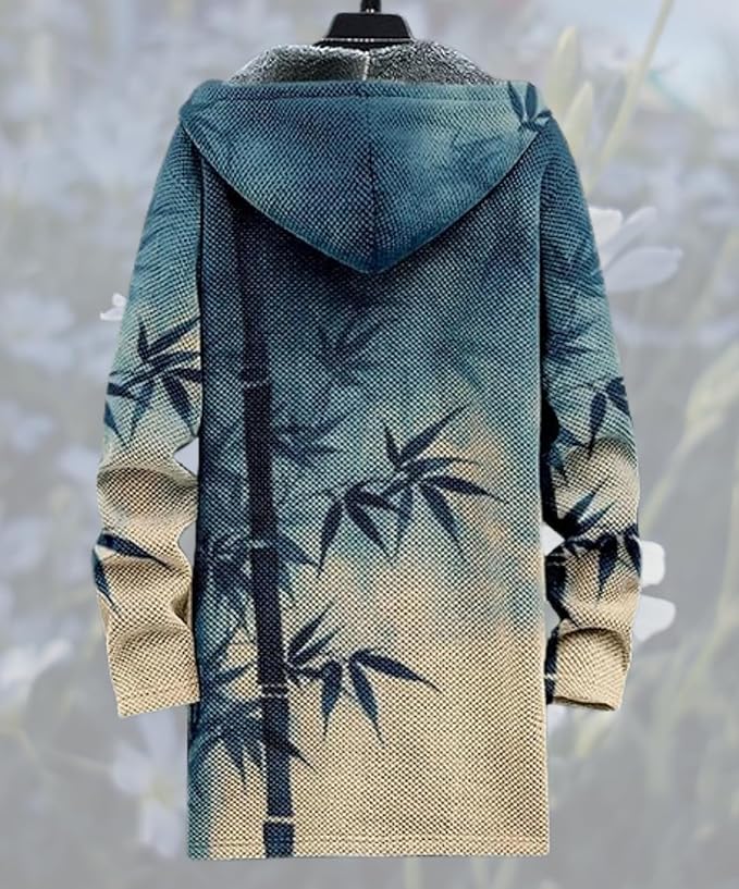 Men's Hooded Sweater Coat Knit Fleece Lined Long Cardigan Jacket with Zip Front Pocket Vintage Casual Zip Up
