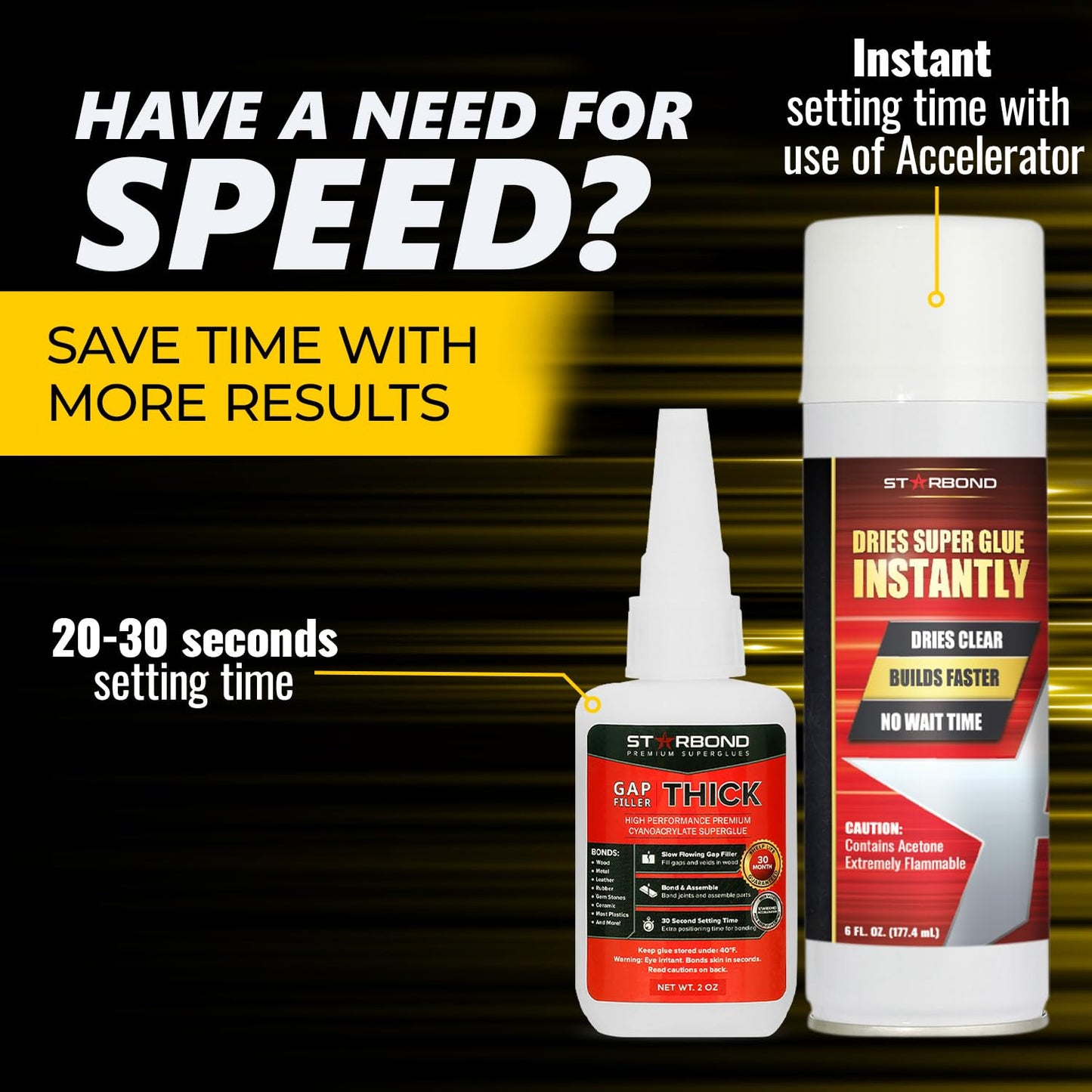 Starbond 2 oz Thick CA Glue with 6 oz Aerosol Activator Bundle Premium Cyanoacrylate Super Glue for Mitre Joint Bonding, Woodworking, Carpentry, Archery Fletching