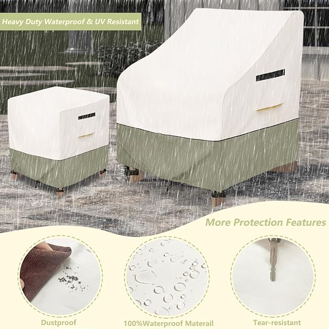 3 Pieces Adirondack Chair Sets Cover,600D Heavy Duty Waterproof Outdoor Chair Covers,Includes 2 Outdoor Adirondack Chairs Covers and 1 Patio Side Table Cover,Patio Furniture Covers 3 Piece Set,Beige