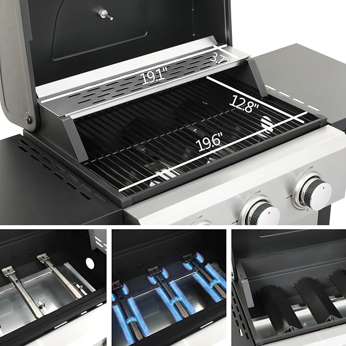 3-Burner Propane Gas BBQ Grill with Side Burner, 25650 BTU Output With Enameled Cast Iron Cooking Grids For Outdoor Barbecue, Stainless Steel