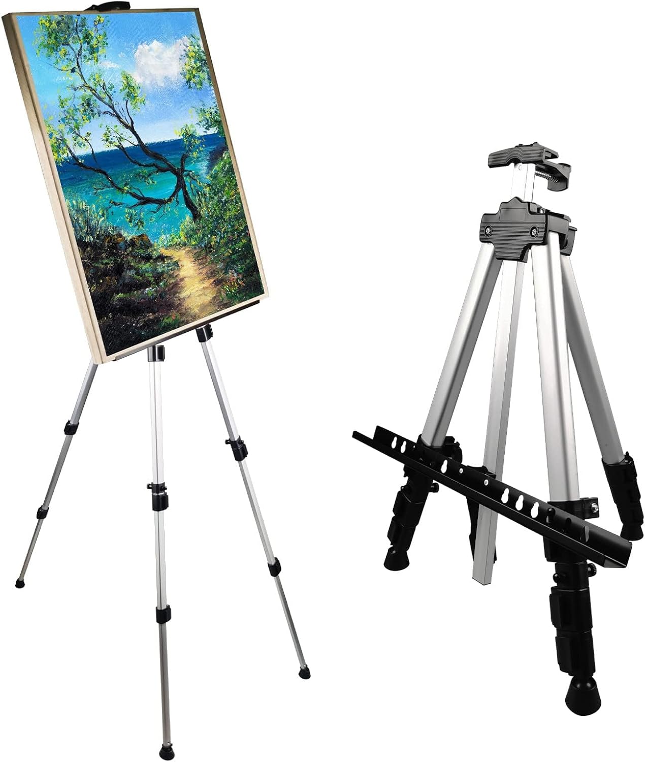Art Artist Easel Stand for Painting,Portable Adjustable Easels for Painting Canvases Height from 17 to 66 Inch - Carry Bag for Table-Top/Floor Displaying and Wedding Sign,White