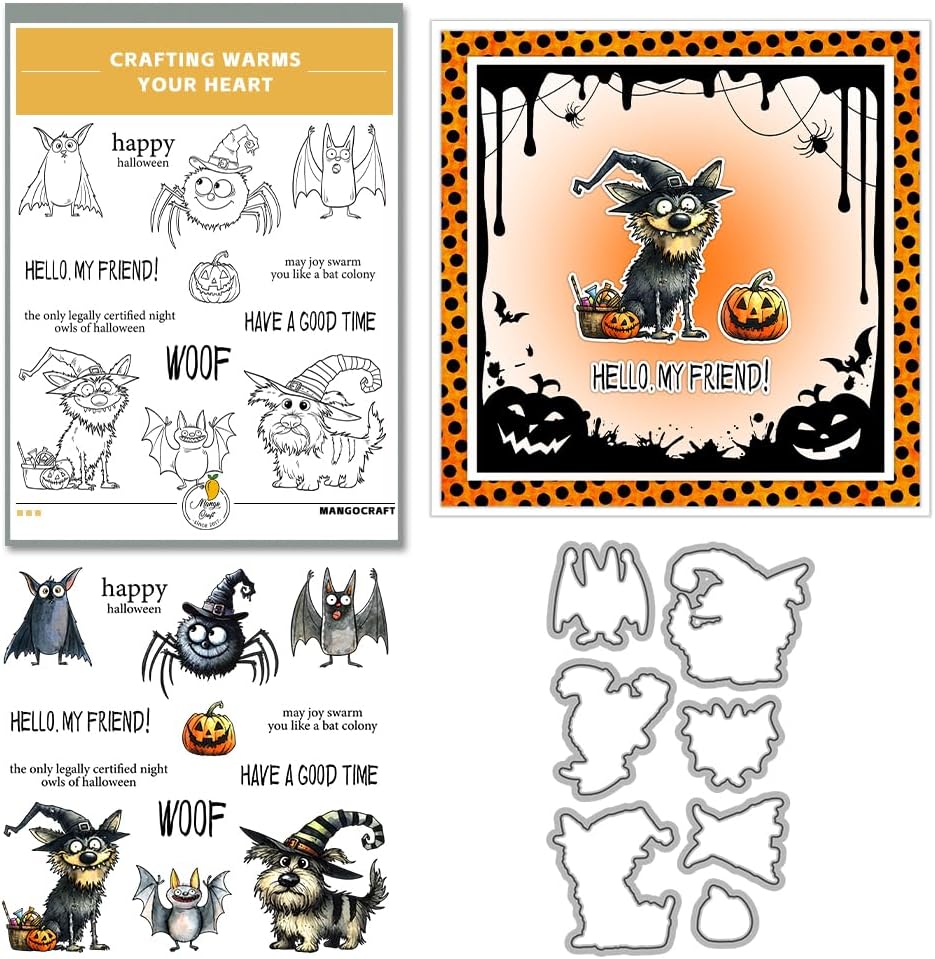 Halloween Clear Silicone stampReusable Stamp with Pumpkins, Skulls, Bats, Santa Claus, and Holiday Designs. Used for Making Cards, scrapbooks, and DIY templates (Halloween Bat Puppy)
