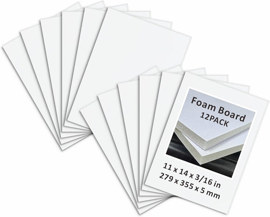 Foam Board 11 x 14 in, ZXUNLIEH 12 Pack White Poster Board, 3/16 in Thick Craft Foam Core Board, Puzzle Board, Double Sided, Foam Sheets for Picture, Project, Presentation, Artwork, Signage and Crafts