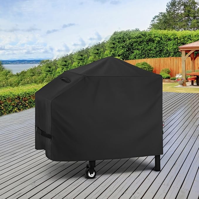 Unicook 28 Inch Griddle Cover for Blackstone and Nexgrill Cooking Station, Heavy Duty Waterproof Flat Top BBQ Grill Cover with Sealed Seam, Includes Support Pole, Black