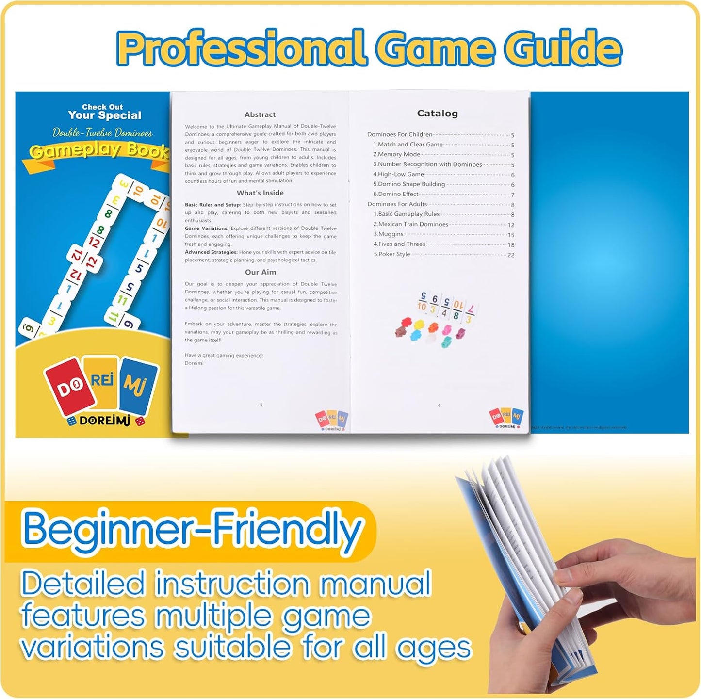 Mexican Train Dominoes Set with Numbers and 8 Wooden Holders, Double 12 Dominos Set for Kids, Adults Travel Domino Train with 91 Tiles and Upgrated Hub, Classic Board Games for Family Night