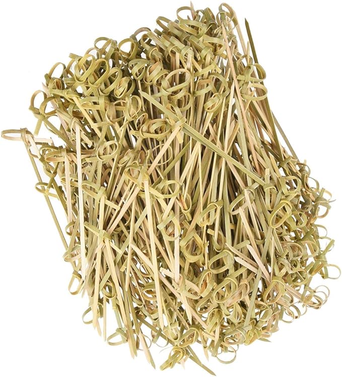 DC-BEAUTIFUL 200 Pack Natural Bamboo Knot Skewers, 6 Inch Bamboo Twisted End Cocktail Picks, Appetizer Picks for Party Snacks Club Sandwiches Finger Food Barbecue Must (6.0”)