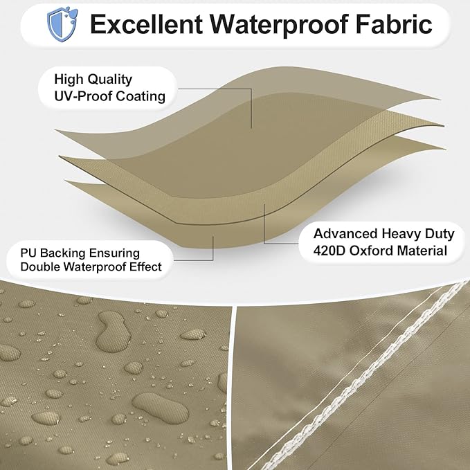 OutdoorLines Outdoor Waterproof Patio Table Furniture Set Covers - Round Couch Sectional Cover Outside Weatherproof Patio Furniture Covering for Deck, Lawn and Backyard 72" Dia x 28" H, Camel