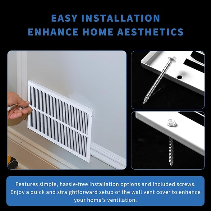 24x6 Return Air Grille (Duct Opening Size), Air Return Vent Cover, AC Vent Cover, Cold Air Return Vent Cover, Flat Return Air Grilles, Outer Dimensions:25.75"W x 7.75"H (24"Wx6"H, Duct Opening)