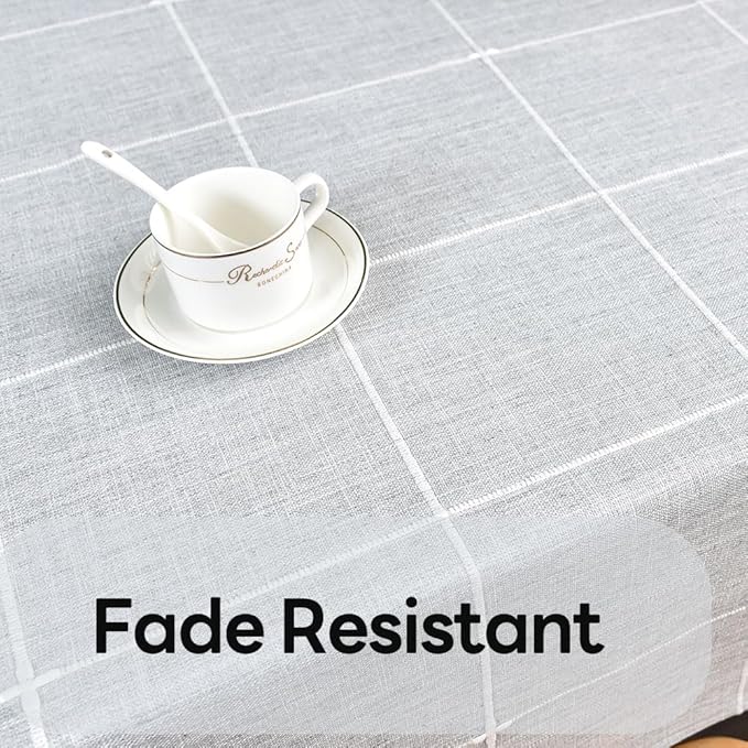 Farmhouse Table Cloth for Rectangle Tables Gray Plaid Boho Tablecloth Heavy Duty Cotton Linen Blend Washable & Wrinkle Resistant Rustic Table Cover for Outdoor Kitchen Dining (52x120 Inch)