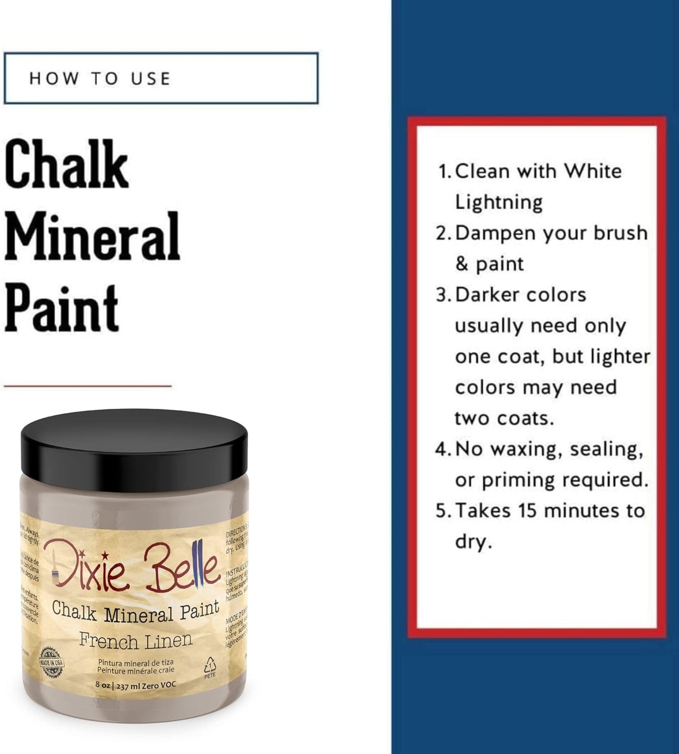 Dixie Belle Paint Company Chalk Finish Furniture Paint - French Linen (8oz) - Matte Light Taupe Chic Chalk Mineral DIY Furniture Paint