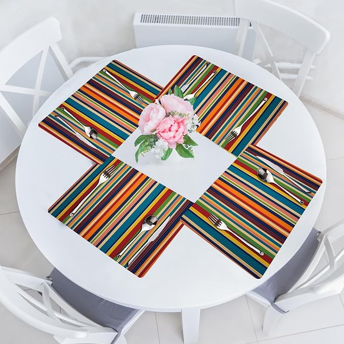 Faux Leather Placemats Set of 4 - Color Stripe Resistant Placemats for Dinner Table, Non-Slip Waterproof Oil-Proof Washable Reusable Placemat for Indoor Outdoor Kitchen Decor, 15.75In*11.81In