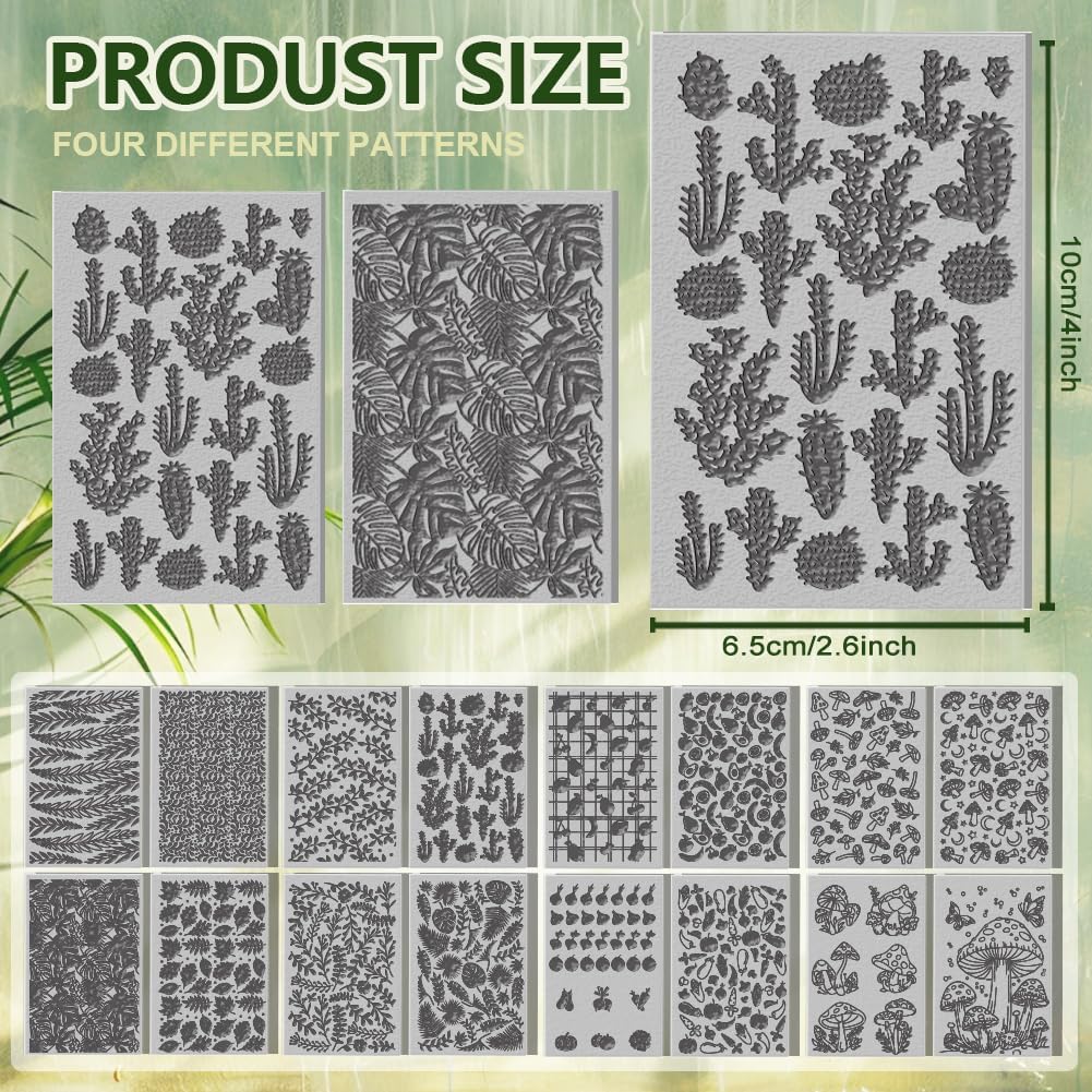 CHGCRAFT 16 Sheets Banana and Apple Clay Texture Mat Mushroom Pattern Polymer Clay Texture Sheets DIY Tools for Pottery Earring Jewelry Making Stamp Engraving Machines, 4x2.6inch