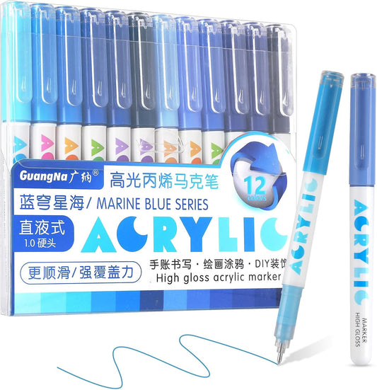 kander Direct Liquid Highlighter Acrylic Marker, 12 Colors Gel Pens with Bullet Tip, Strong Coverage, Large Ink Capacity, Multi-Purpose Paint Pens for Rock Painting, Crafts, DIY, Art Supplies