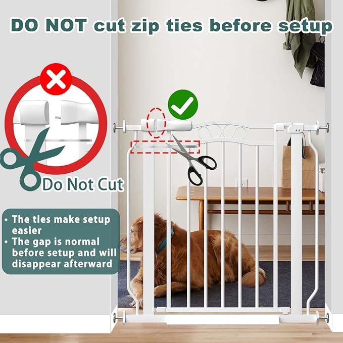 Fairy Baby 53.1"-62.5" Extra Wide Baby Gate for Stairs, Pressure Mounted Dog Gates for Doorways Indoor, Auto-Close Metal Pet Gate for House, No Drill Easy Walk Thru Safety Child Gate with Door, White