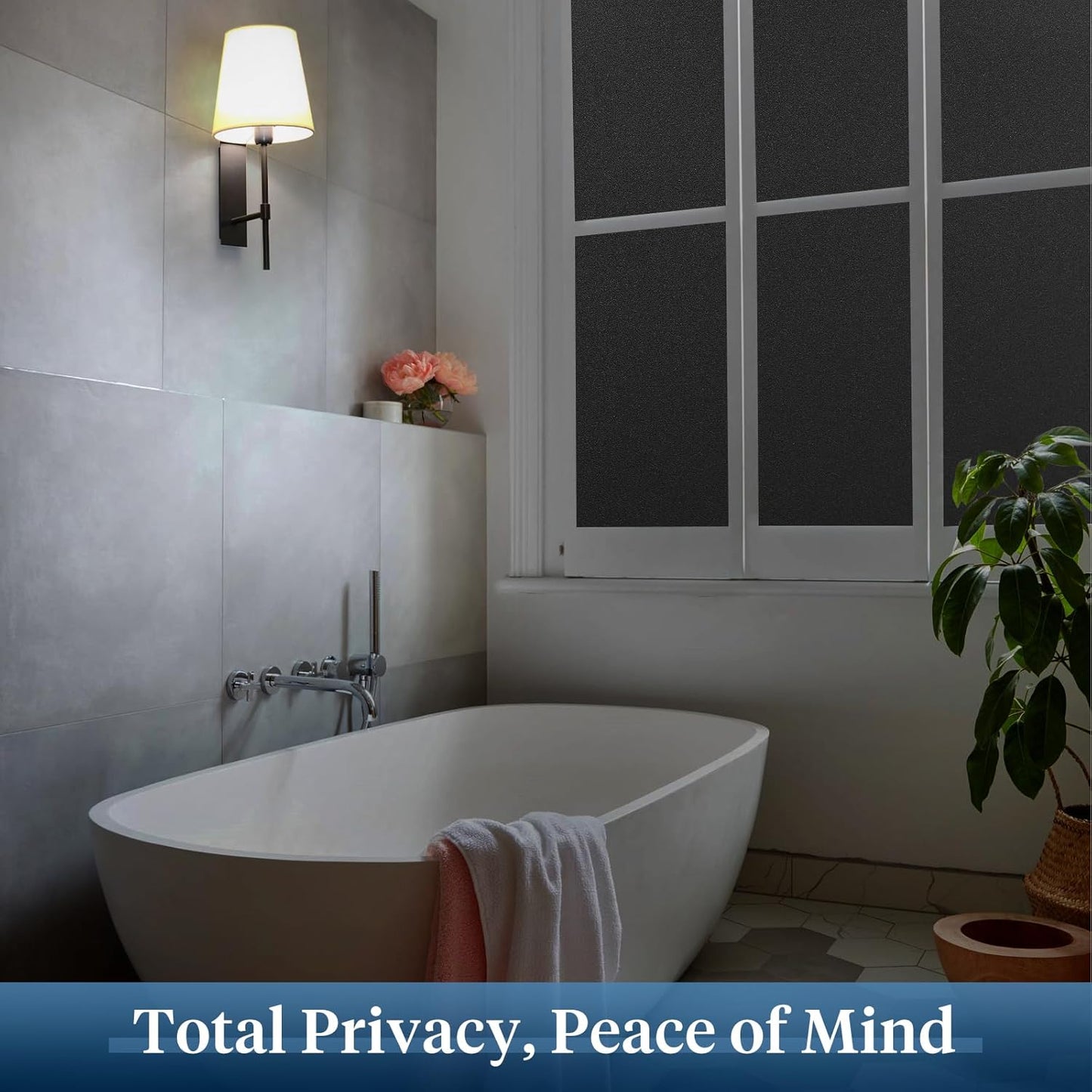 Haton Blackout Window Film, Frosted Privacy Cover for Glass, Sun Light Blocking Black Out Window Tint, Static Cling Room Darkening Heat Control Shades for Home Day and Night, Black 23.6" x 78.7"