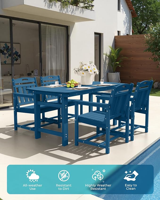 Ciokea HDPE Outdoor Patio Dining Chairs Set of 2, All-Weather Porch Chair with Wide Seat, Durable Outdoor Furniture for Backyard, Garden, Lawn & Poolside, Navy Blue