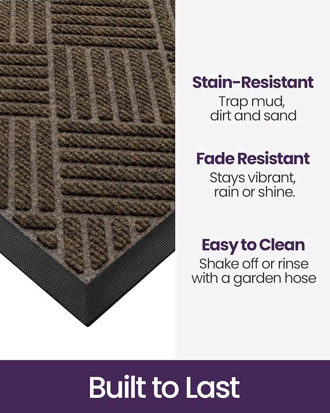 DEXI Front Door Mat Outside Entrance, 2x3 ft Rubber Entry Doormat Heavy Duty, Welcome Mats Non Slip for Inside House Floor Entryway Back Doors Exterior Patio, Diamond Brown