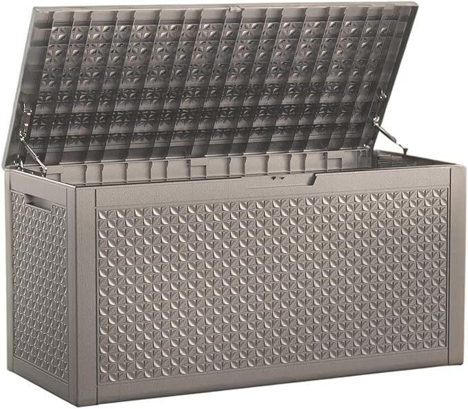 New 100 Gallon Outdoor Storage Box, Resin Deck Boxes Waterproof, Indoor Outdoor Bin for Package Delivery, Patio Cushions, Gardening Tools, Lockable, UV Resistant