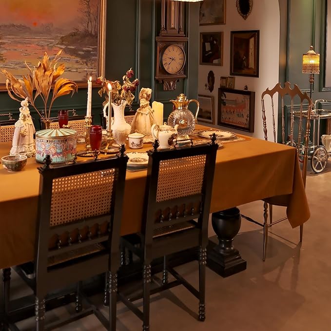 Rectangle Velvet Tablecloth 72 x 54 Inch, Waterproof Spillproof Washable Table Cloth, Soft Table Cover for Fall Thanksgiving Halloween Dining Kitchen Party - Caramel