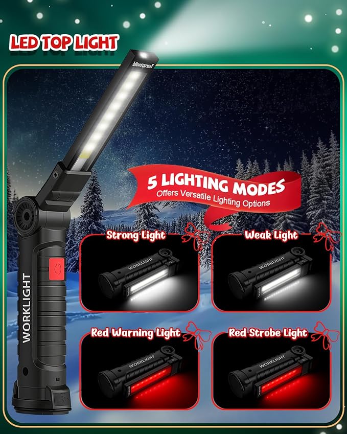 Coquimbo Tool Gifts for Men Him, Rechargeable LED Work Lights Grill Light with Magnetic Base 5 Modes 360° Rotate Mens Gifts for Dad Husband Grandpa Boyfriend (4 Pack Black)