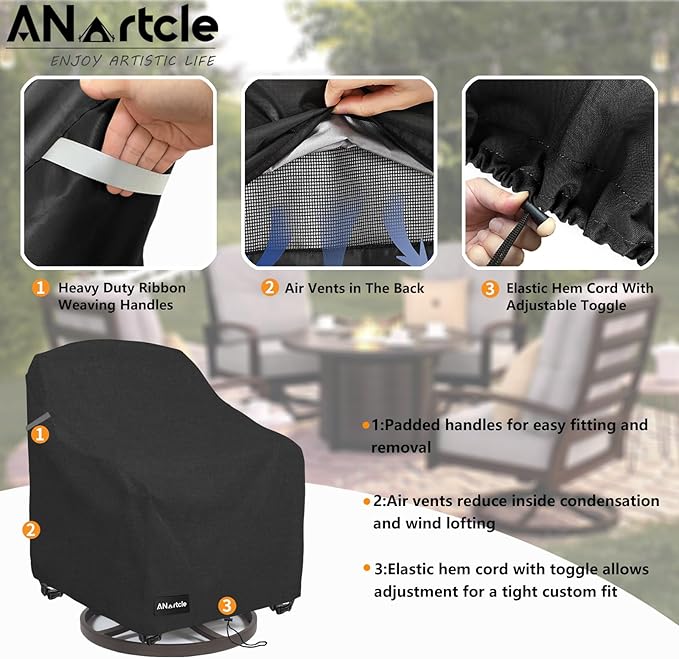 Swivel Patio Chair Covers 2 Pack,Waterproof Heavy Duty Outdoor Chair Covers,Patio Swivel Chair Covers for Outdoor Furniture (30 W x 34 D x 38.5 H inches) Black.