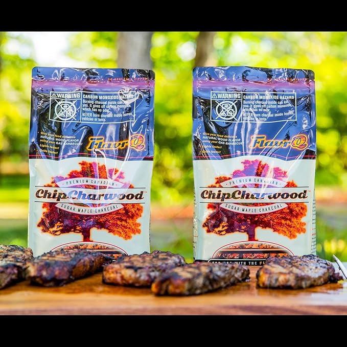 FlavrQ® 2lb Bag of Charcoal Chips - Convert Gas Grill to Charcoal in Seconds - 100% All-Natural and Chemical-Free Canadian Sugar Maple Wood - Cooks Faster and sear Food About 50% Faster