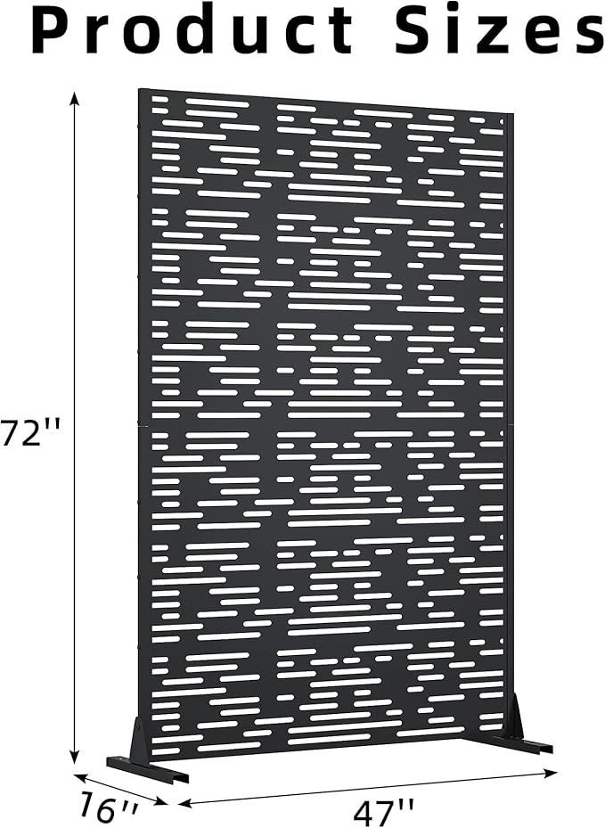 Casaphoria 72" H x 47" W Metal Privacy Screen, Outdoor Freestanding Decorative Divider for Patio, Deck, Balcony, and Garden with Stable Base, Black-Godfrey