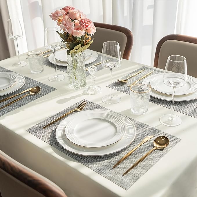 Placemats Set of 6 Vinyl/Plastic Woven Place Mats for Kitchen Table Indoor/Outdoor Washable Placemat Wipeable Dining Table Mats (Grey,6)