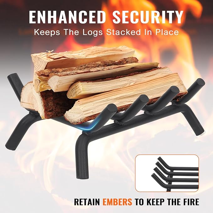 Fireplace Grate 14 inch - Fireplace Log Grates Heavy Duty Solid Round Steel | Log Grate for Fireplace No Assembly Required, Burning Wood Stove Grate for Indoor Chimney Hearth, Outdoor Camping
