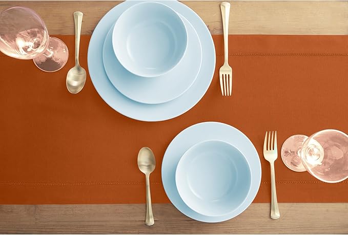 Solino Home Cotton Linen Cinnamon Table Runner 108 Inches Long - Hemstitch 14 x 108 Inch Table Runner - Handcrafted and Machine Washable