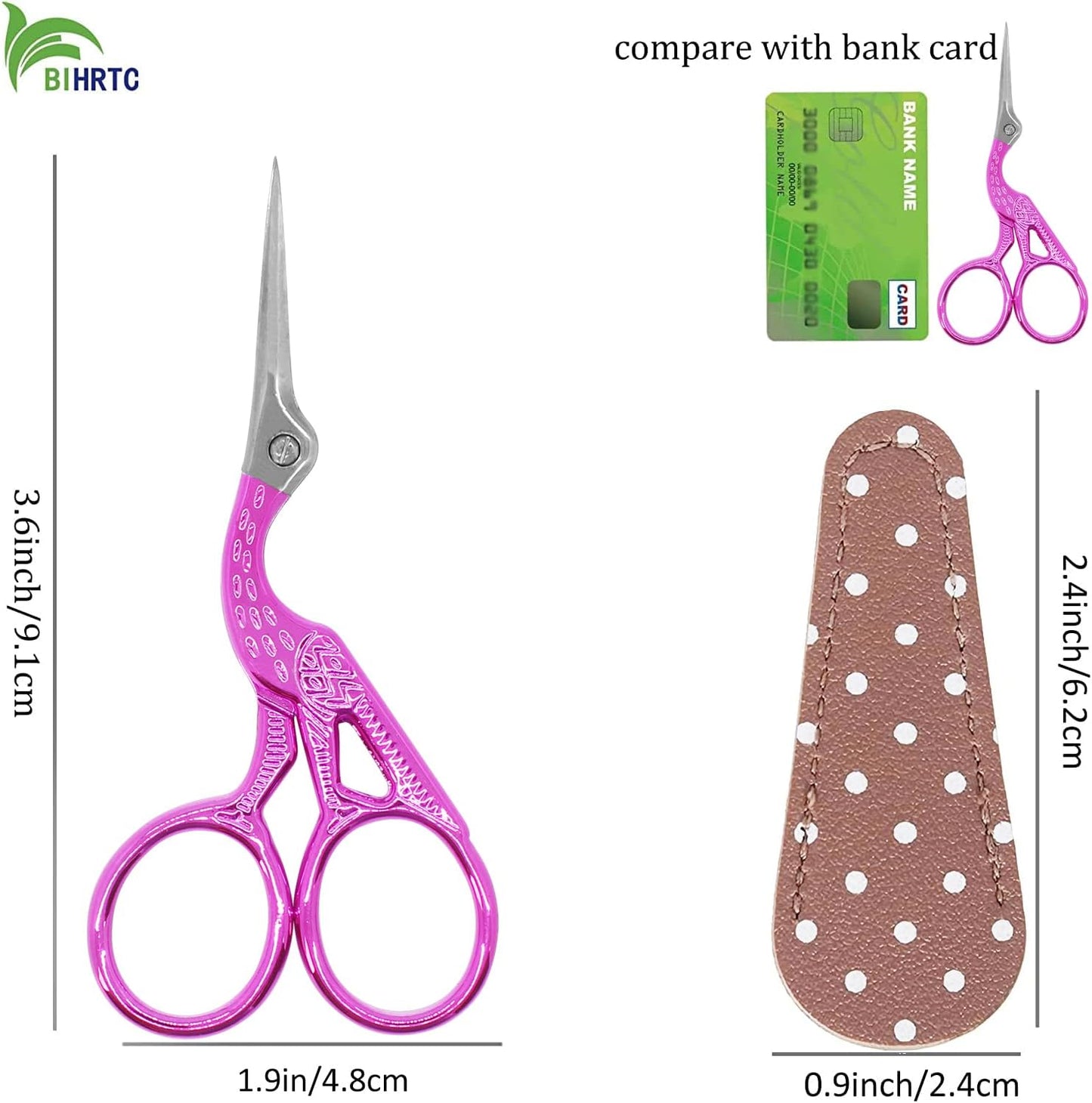 BIHRTC Little Bird Scissors 3.6Inch Sewing Scissors with Artificial Leather Cover Craft Scissor Shears for Crafting Threading Cross Stitch Cutting Art Work DIY Tool