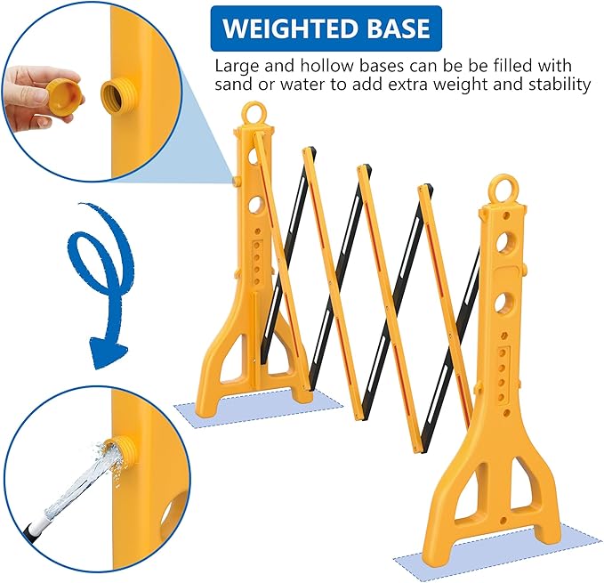 RELIANCER Expandable 8.46ft Safety Barricade,Retractable Security Barrier Water Filled Weighted Base,Adjustable Traffic Barricades,Outdoor Crowd Control Barriers,Driveway Isolation Gate,Garden Fence
