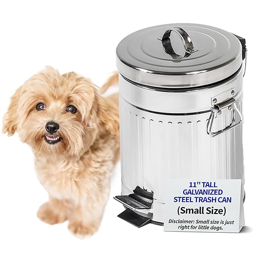 Pet Fit For Life 11" Tall Galvanized Steel Trash Can - Features Step Foot Pedal, Lid Lift - Plastic Inner Lining & Custom Liner Bags - Weather-Resistant, Covered Bin for Lawn & Yard (5L/1.3 Gallons)